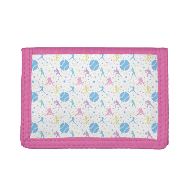 Girls Softball Player Stars Trifold Wallet (Front)