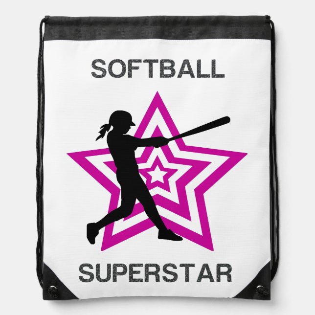 Girls Softball Superstar  Drawstring Bag (Front)