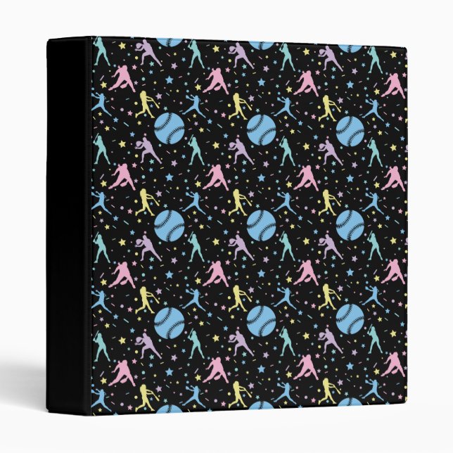 Girls Softball - Women Players with Stars 3 Ring Binder (Front/Spine)