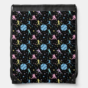 Girls Softball - Women Players with Stars Drawstring Bag