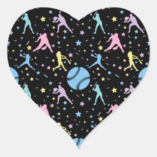 Girls Softball _ Women Players with Stars Heart Sticker