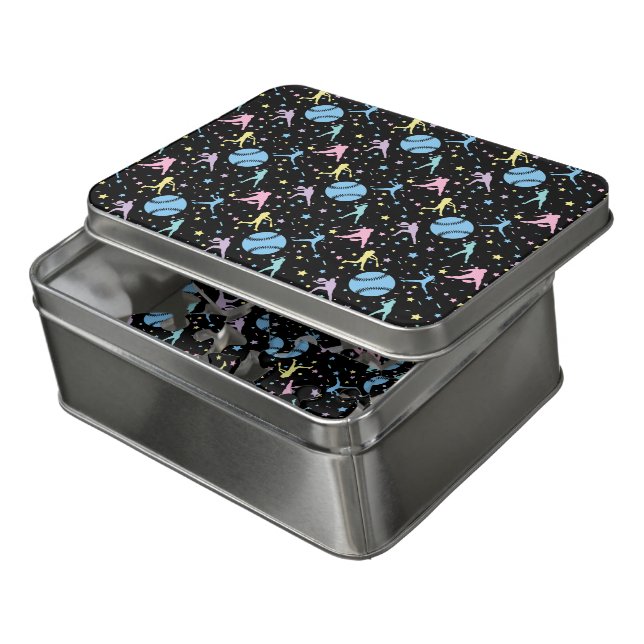 Girls Softball - Women Players with Stars Jigsaw Puzzle (Lid Open)