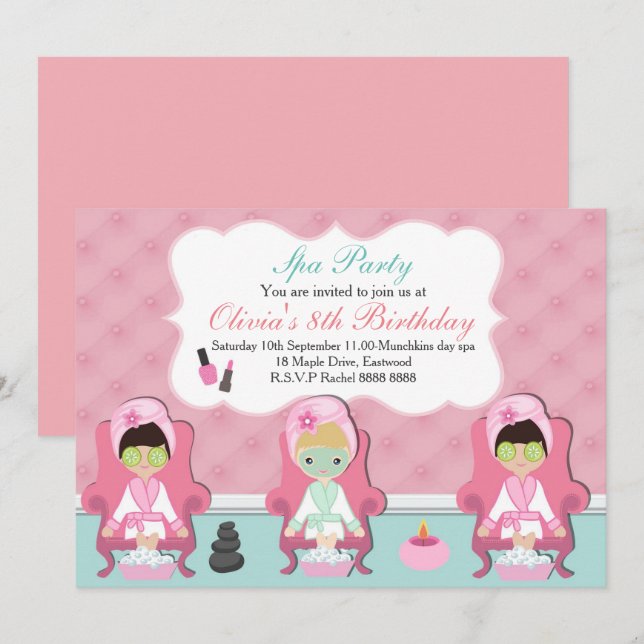 Girls Spa Invitation Pamper party Invite (Front/Back)