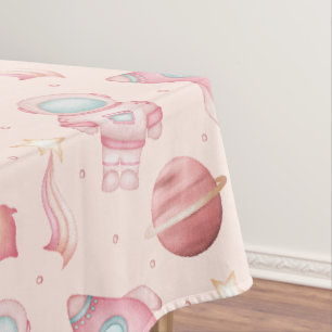 Girls Space Birthday Pink Astronaut Tablecloth