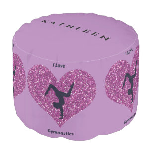 Girls Sparkle Gymnastics Personalized Round Pouf