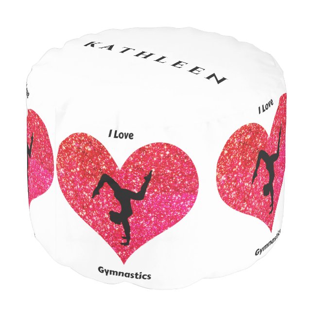 Girls Sparkle Gymnastics Personalized Round Pouf (Angled Back)