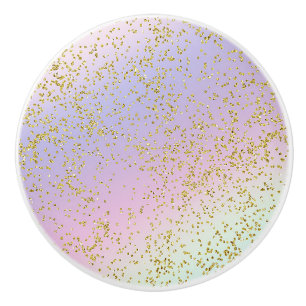 Girls Sparkle Rainbow Pastel Gold Glitter Fantasy Ceramic Knob