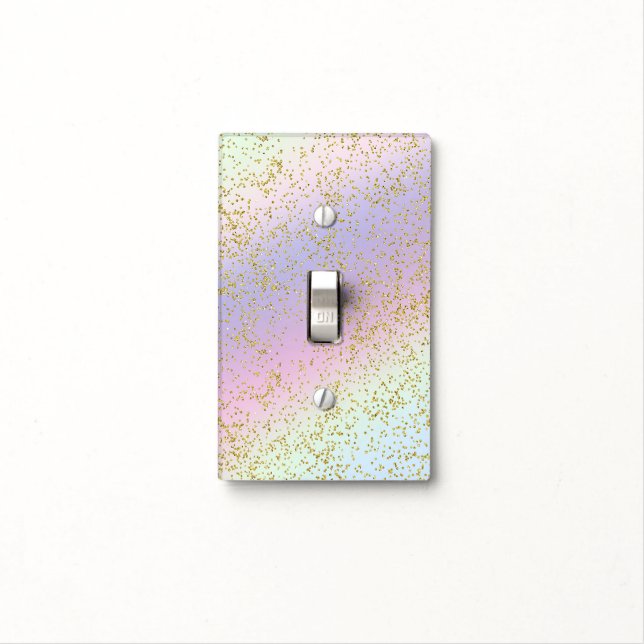Girls Sparkle Rainbow Pastel Gold Glitter Fantasy Light Switch Cover (In Situ)