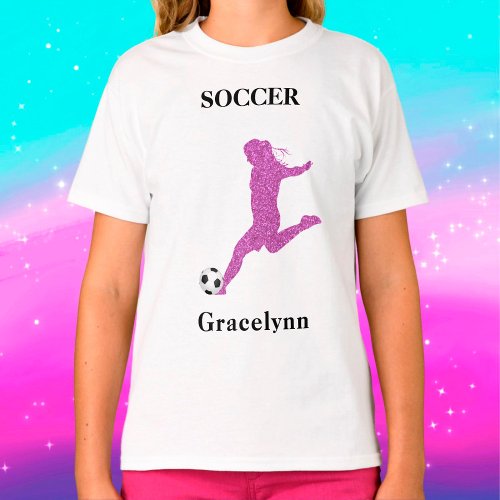 Girls Sparkly Soccer Player T_Shirt