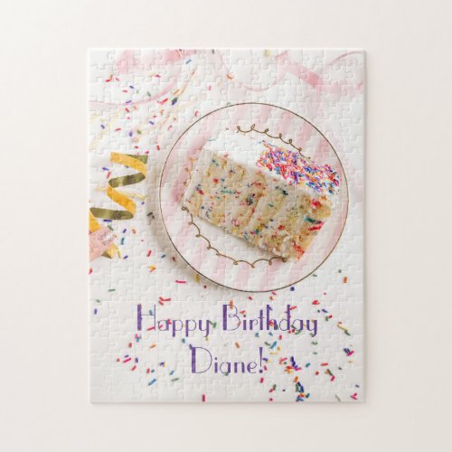 Girls Sparkly Sprinkles White Birthday Cake Jigsaw Puzzle