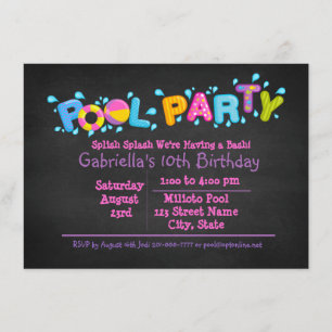 Girls Splish Splash Come To Our Bash Pool Party Invitation