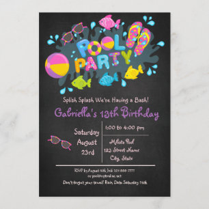 Girls Splish Splash Come To Our Bash Pool Party Invitation