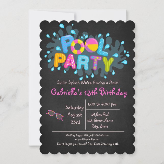 Girls Splish Splash  Come To Our Bash Pool Party Invitation (Front)