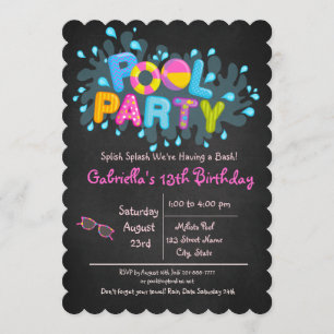 Girls Splish Splash Come To Our Bash Pool Party Invitation