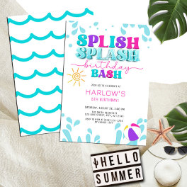 Girl's Splish Splash Water Party Birthday Invitation