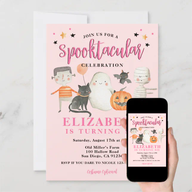 Girls Spooktacular Halloween Birthday Party Invitation Zazzle 5392