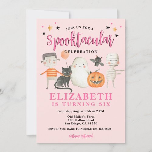 Girls Spooktacular Halloween Birthday Party Invitation