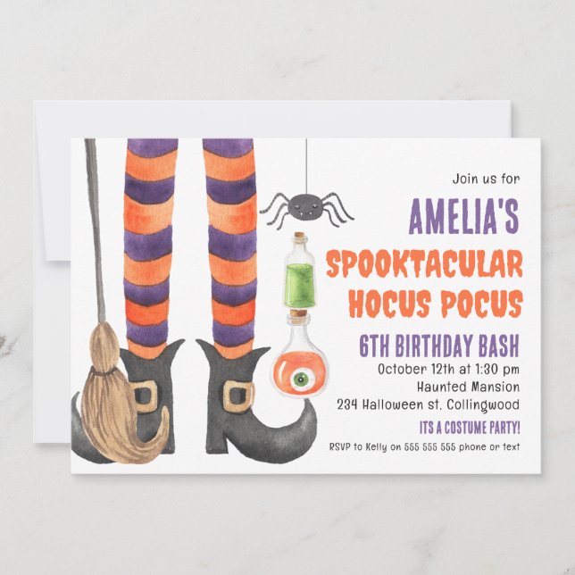 Girls Spooktacular Magic Halloween Birthday Invitation (Front)