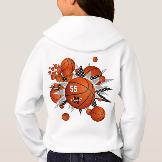 girl's sports apparel basketballs and stars hoodie