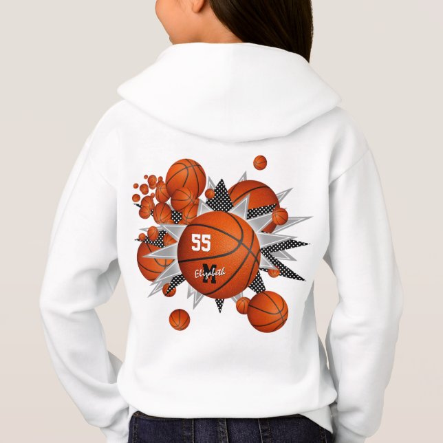 girl's sports apparel basketballs and stars hoodie (Back)