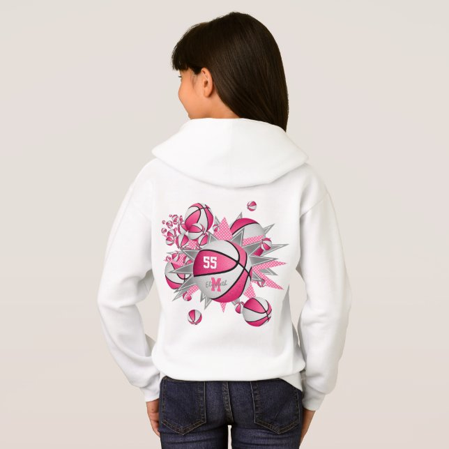 girls sports apparel pink white basketball blowout hoodie (Back Full)