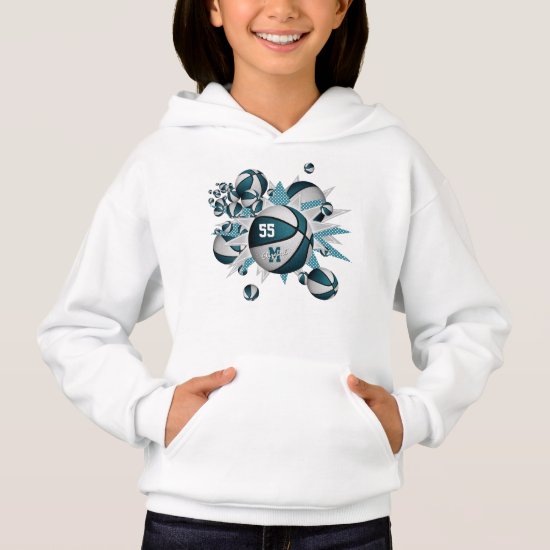 girls sports apparel teal white basketball blowout hoodie