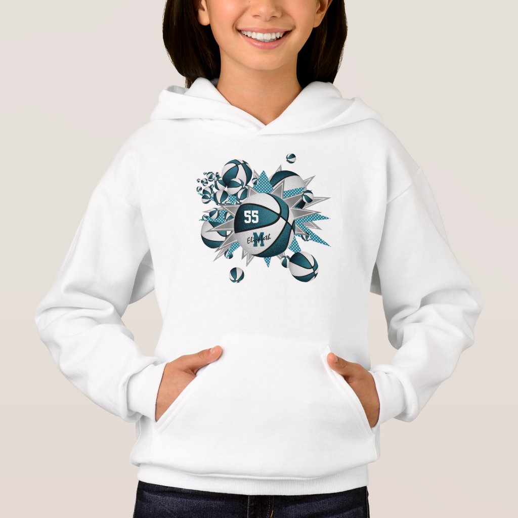 girls sports apparel teal white basketball blowout hoodie