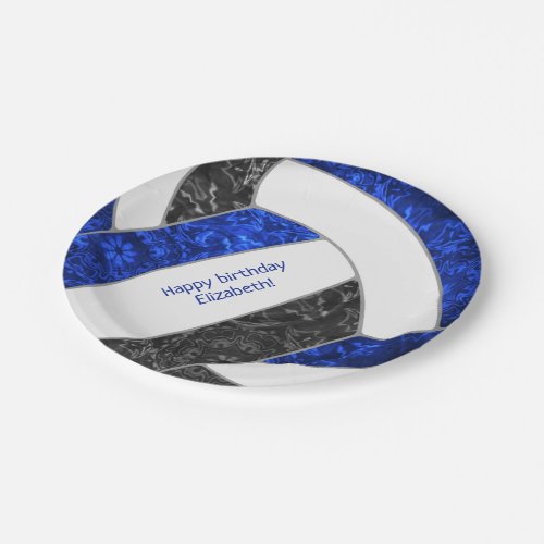girls sports birthday party blue black volleyball paper plates