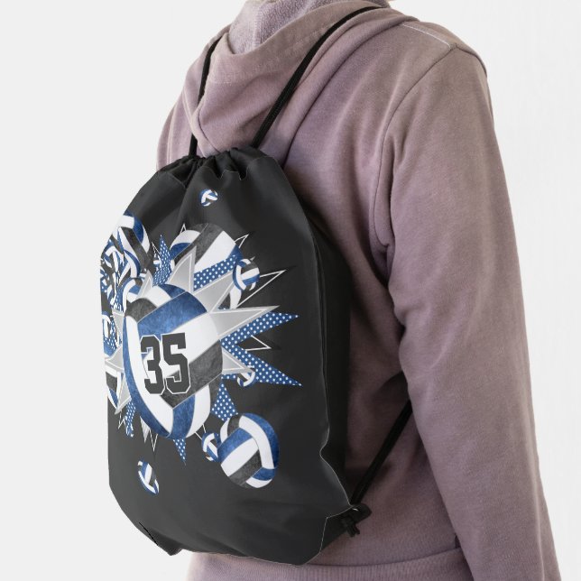 girls sports blue black volleyballs stars  drawstring bag (Insitu)