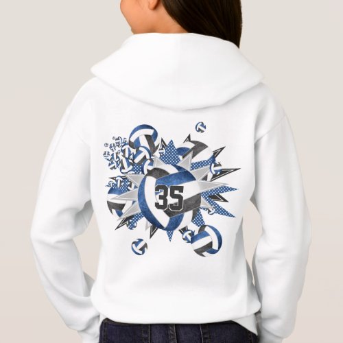 girls sports blue black volleyballs stars   hoodie