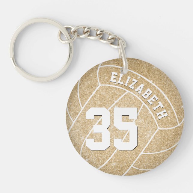 girls sports custom gold volleyball keychain (Front)