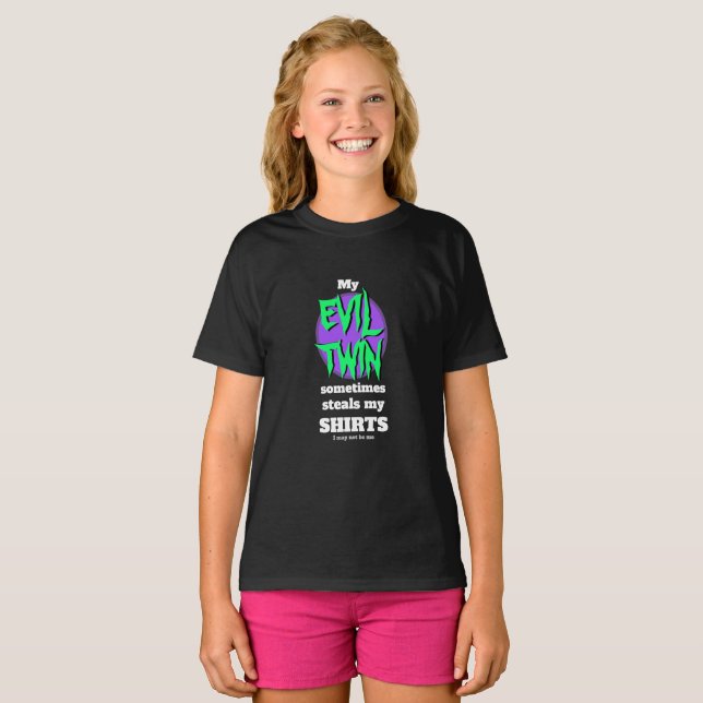 Girls Sports Funny Novelty Graphic MY EVIL TWIN T-Shirt (Front Full)