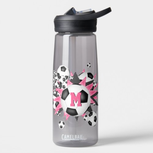 girls sports gear soccer balls pink black stars water bottle