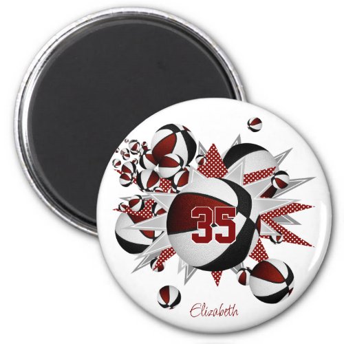 girls sports gifts maroon black basketballs stars magnet