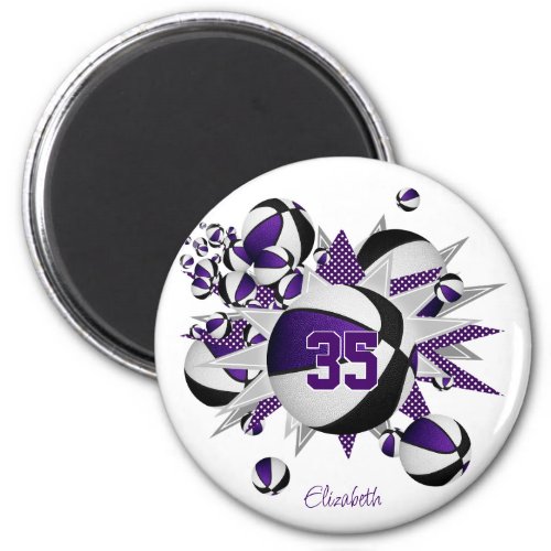 girls sports gifts purple black basketballs stars magnet