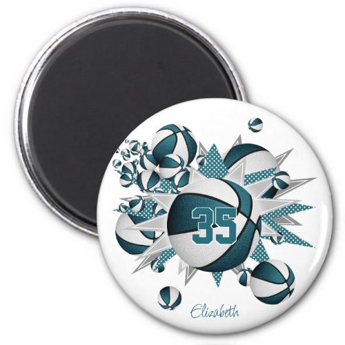 girls sports gifts teal basketballs stars magnet