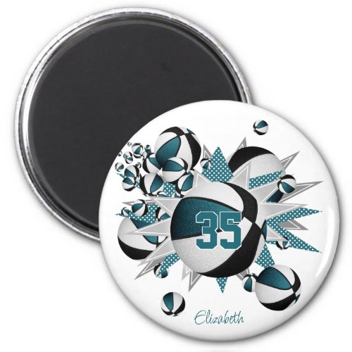 girls sports gifts teal black basketballs stars magnet