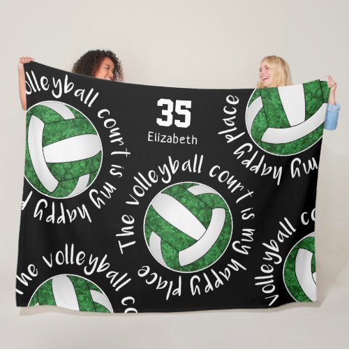 Girls sports mantra green volleyball happy place fleece blanket