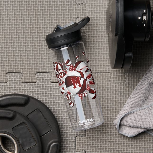 girls sports maroon basketballs stars water bottle (Gym)
