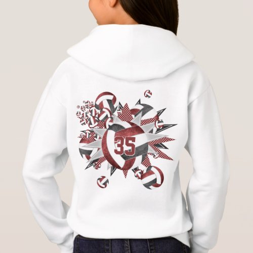 girls sports maroon black volleyballs stars   hoodie