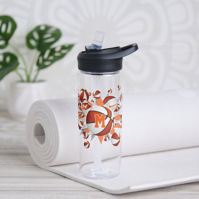 girls sports orange white basketballs stars water bottle (Yoga)