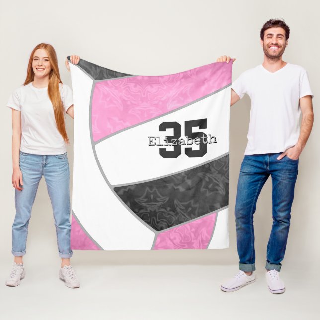 girls sports pink black volleyball personalized  fleece blanket (In Situ)