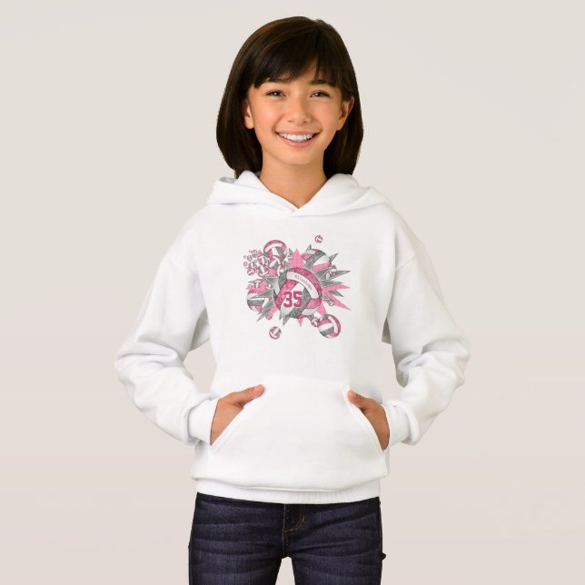 girls sports pink gray volleyball blowout hoodie (Front Full)