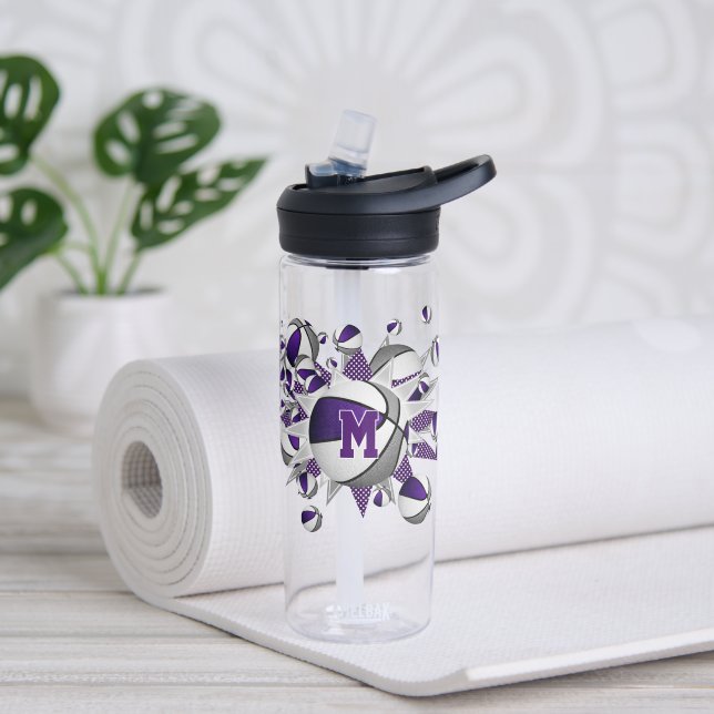 girls sports purple gray basketballs stars water bottle (Yoga)