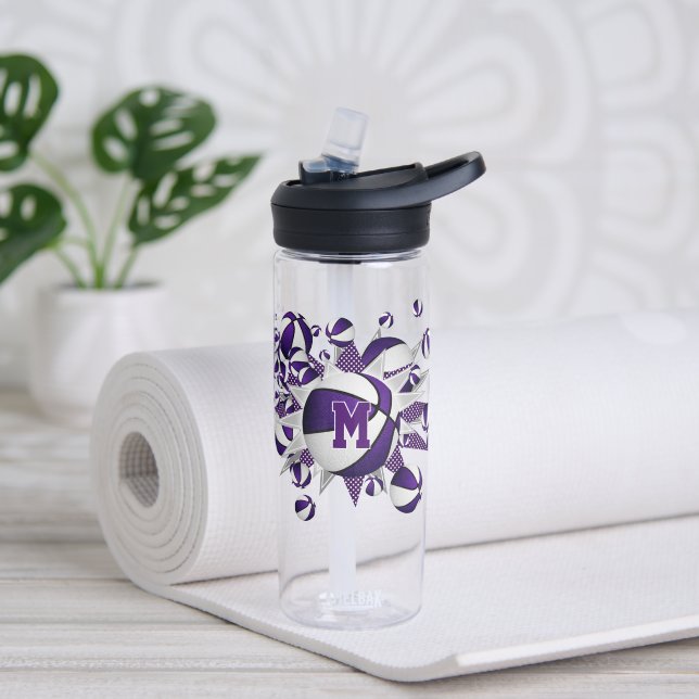 girls sports purple white basketballs stars water bottle (Yoga)