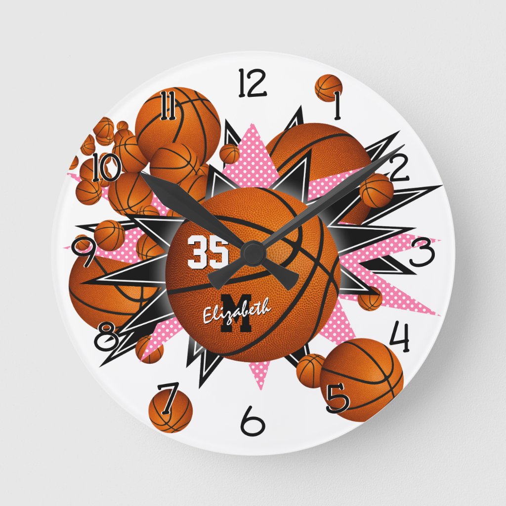 basketballs stars girls wall clock