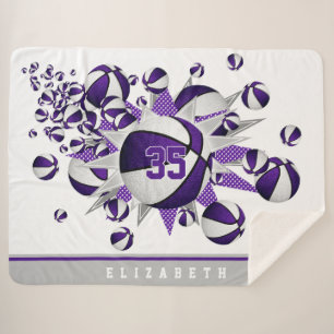 girls sports room decor purple basketballs stars sherpa blanket
