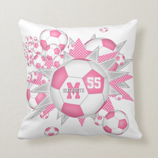 girls sports room pink gray soccer ball blowout throw pillow