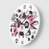 girls sports soccer balls w pink black stars large clock (Angle)