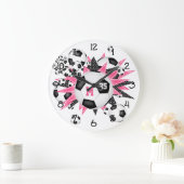girls sports soccer balls w pink black stars large clock (Home)